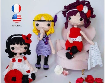 Pack - Flower girls - Crochet doll - Crochet Doll - Crochet pattern - PDF file - Explanations FR/US- Amigurumi