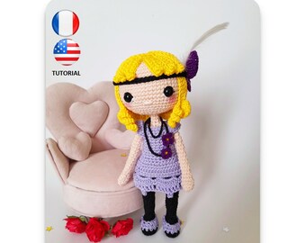 Lila het viooltjemeisje - Gehaakte pop - Gehaakte pop - Haakpatroon - PDF-bestand - FR/US uitleg - Amigurumi