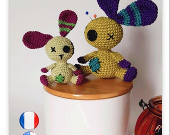 Vaudapin - Conejo de ganchillo - Conejo vudú - Tutorial PDF FR/US - Ganchillo - Amigurumi - Joyería de bolso