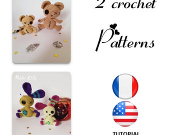 Oso de ganchillo - Oso vudú - Conejo de ganchillo - Conejo vudú - PDF tutorial FR/US - Ganchillo - Amigurumi - Joyería de bolso