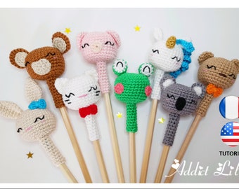 Embouts à Crayon - Animaux - Patron au crochet - Fichier PDF - Explications FR/US- Amigurumi