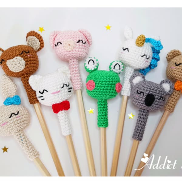 Embouts à Crayon - Animaux - Patron au crochet - Fichier PDF - Explications FR/US- Amigurumi