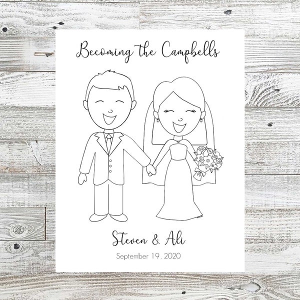 Personalized Wedding Couple Coloring Sheet | Kids Coloring Sheet | Wedding  Coloring Page | Custom Wedding Names & Date *Digital File Only*