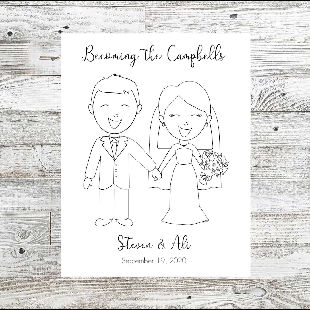 Personalized Wedding Couple Coloring Sheet | Kids Coloring Sheet | Wedding Coloring Page ...