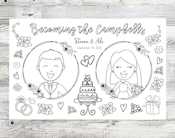 Personalized Wedding Couple Coloring Sheet Mat | Kids Coloring Sheet | Wedding Coloring Page | Wedding Names and Date *Digital File Only*