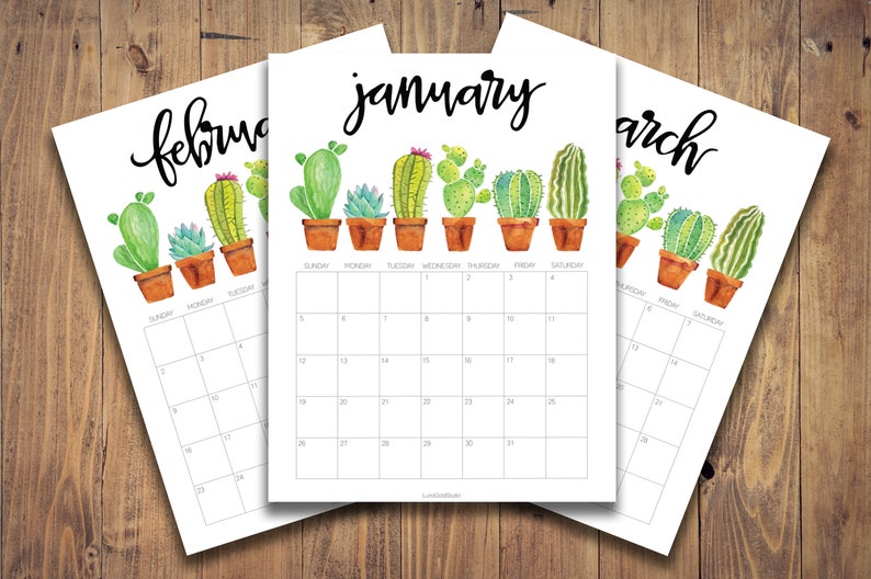 2020 Printable Watercolor Cactus Calendar Instant Digital | Etsy