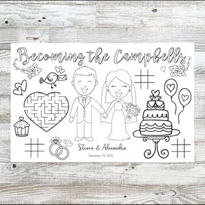 Personalized Wedding Couple Coloring Sheet Mat | Kids Coloring Sheet | Wedding Coloring Page | Wedding Names & Date *Digital File Only*