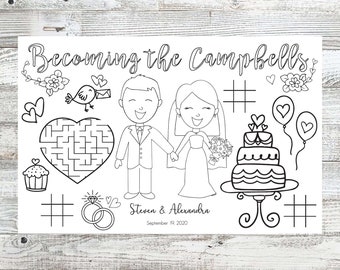 Personalized Wedding Couple Coloring Sheet Mat | Kids Coloring Sheet | Wedding Coloring Page | Wedding Names & Date *Digital File Only*