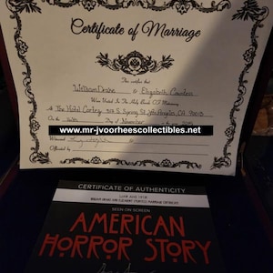 AHS American Horror Story Hotel Original Leinwand Gebraucht Lady Gaga Heiratsurkunde Prop
