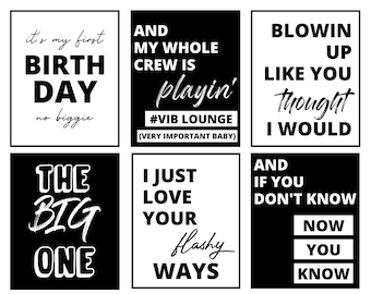 10 The Notorious BIG ONE sign bundle-first birthday party decor Biggie Smalls Hip Hop Lyrics Instant Download