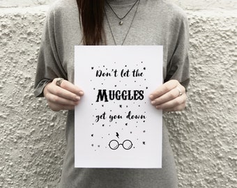 Dont Let The Muggles Get You Down Printed Hoodie Harry Potter Wizard Movie Magic 