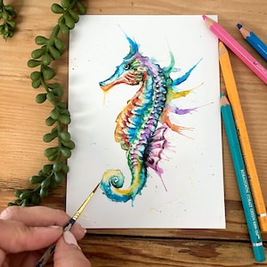 Rainbow Seahorse Watercolor art print – Vibrant Ocean-Inspired Artwork