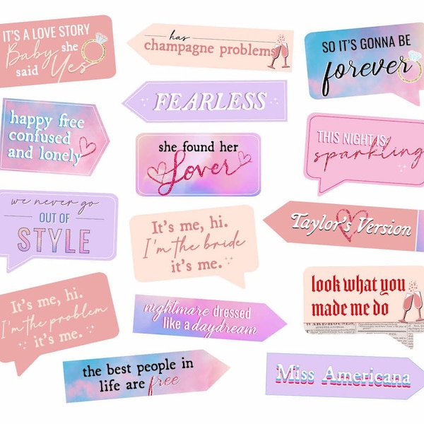Swift Eras Bachelorette Party Photo Booth Props - Bridal Shower Decor - Lover Hen Party Supplies (Digital Download)