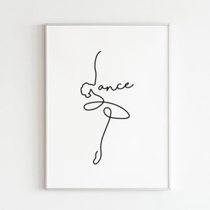 Dance Line Art Poster - Dancer Digital Print - Ballerina Line Wall Art - Dance Minimalist Print Black & White - Dance Teacher Gift