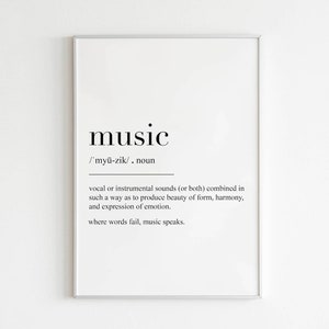 Music Art Print Minimalist - Music Definition Poster Digital Print - Music Gift - Printable Gift for Music Lovers Musicians