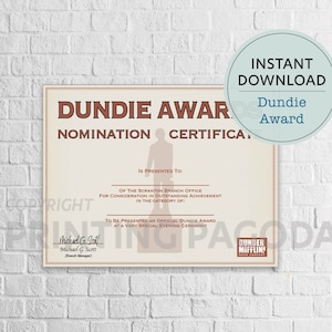 The Office Dundie Award Certificate - Office Party Favor - Office Party Decoration - The Office Fan Custom Gift