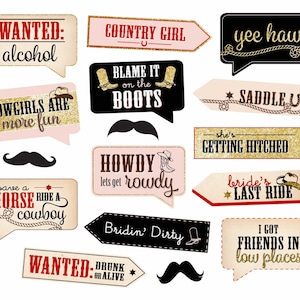 Country Western Bachelorette Party Photo Booth Props - Instant Digital Download - DIY Printable