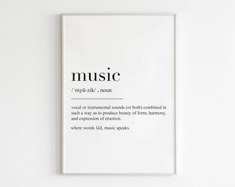 Music Art Print Minimalist - Music Definition Poster Digital Print - Music Gift - Printable Gift for Music Lovers Musicians