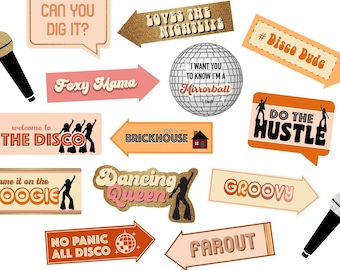 Disco Party Photo Booth Props: 70s Retro Decor (Digital Download)