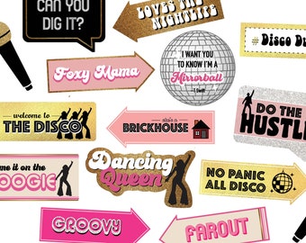 Disco Glam Party Photo Booth Printable Props - Bachelorette Disco Party Decor - Instant Digital Download - DIY