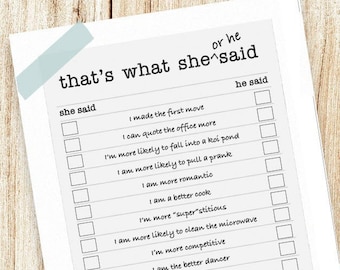 Gra na wieczór panieński w biurze - Gra na wieczór panieński w biurze - That's What She Said / He Said - Materiały do wydruku na imprezę