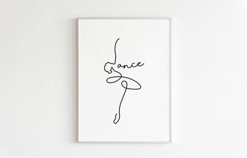 Dance Line Art Poster Dancer Digital Print Ballerina Line Wall Art Dance Minimalist Print Black & White Dance Teacher Gift image 1