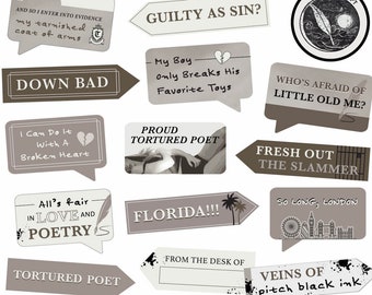 Tortured Poet Party Photo Booth Props - TS11 Launch Party Supplies - Instant Digital Download