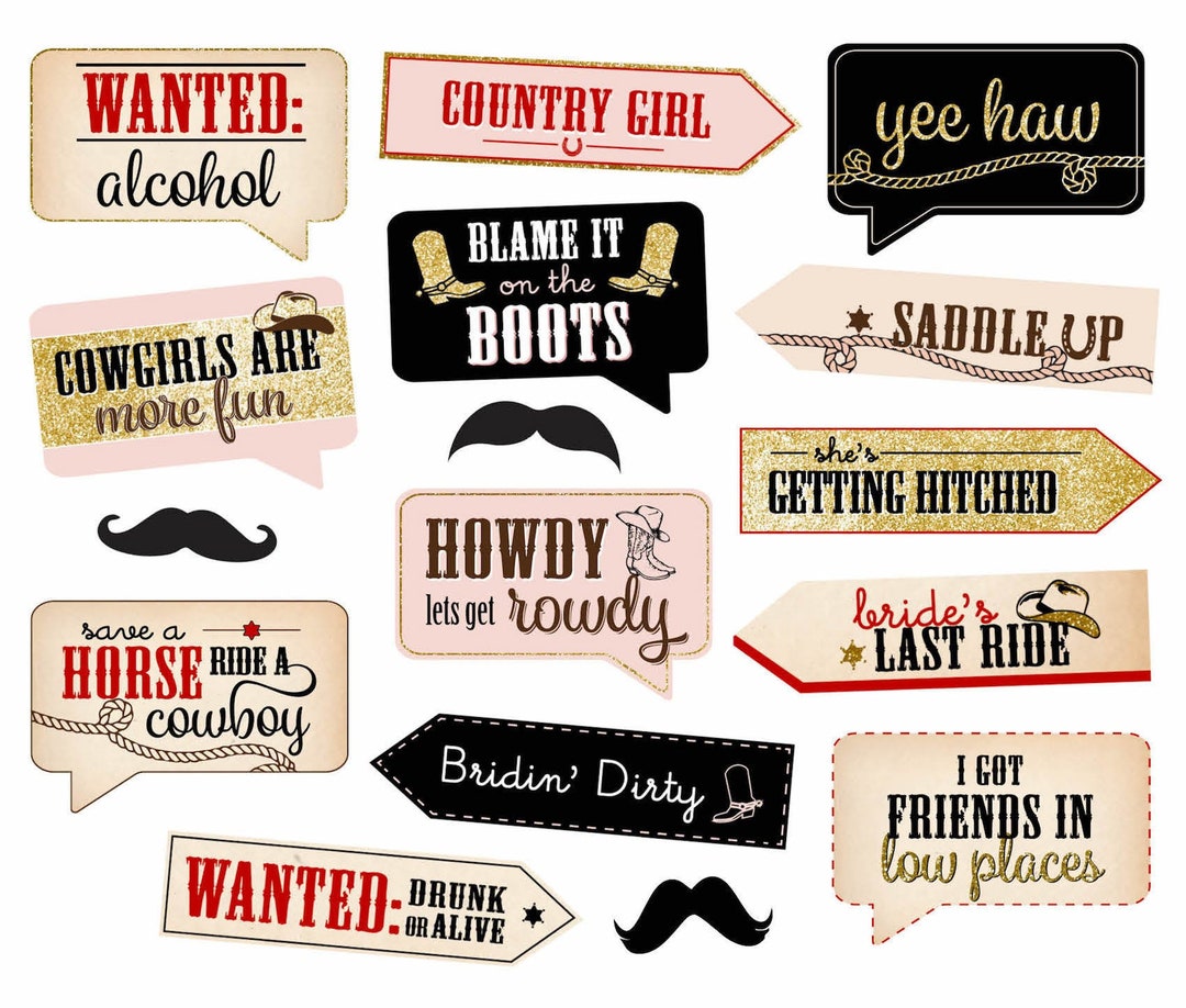 Country Western Bachelorette Party Photo Booth Props Instant Digital Download DIY Printable - Etsy