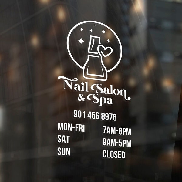 Nail Salon Store Hours Decal | Business Hours Decal | Beauty Salon | Custom Storefront Decal | Business Hours | Hours of Operation Decal