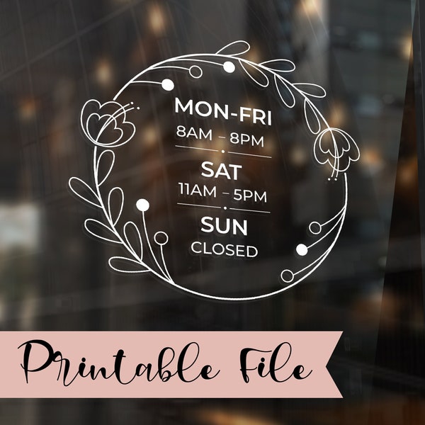 Printable Store Hours Decal | Business Hours Decal | Custom Storefront Decal | Business Hours  | Hours of Operation Decal | SVG file