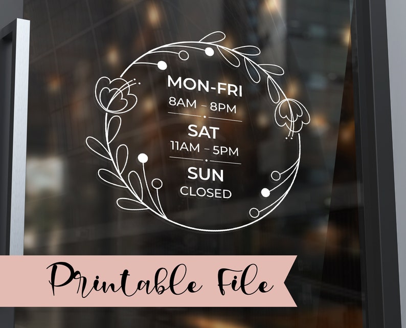 Printable Store Hours Decal Business Hours Decal Custom Etsy