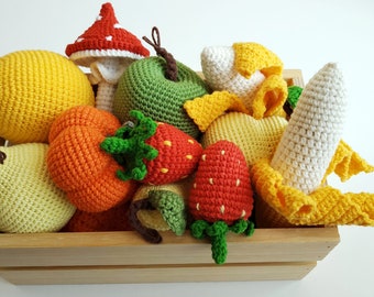 Ensemble de fruits et légumes au crochet (17 pcs) Jeux de cuisine Jouets alimentaires