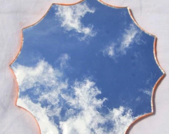 ORANGE SUN MIRROR, Frameless Wall Mirror, Sun Wall Decor, Symmetrical Mirror, Boho Wall Decor, Minimalistic Mirror, Handmade Wall Mirror