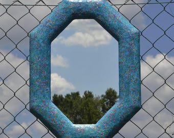 LARGE PAINTED MIRROR, Blue Wall Mirror, PaperMache Mirror, Tiny Flowers Mirror, Hippy Home Mirror, House Warming Gift, New Home Mirror, Gift