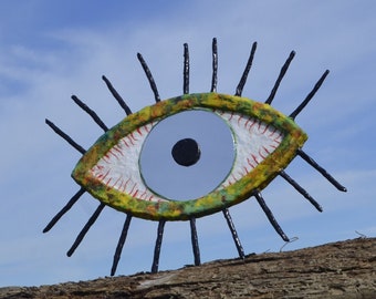 STONER EYE MIRROR, Weird Shape Mirror, PaperMache Wall Mirror, Unusual Mirror, Creepy Wall Mirror, Oddities, Psychedelic Mirror, Stoner Gift