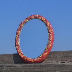 SMALL WALL MIRROR, Bordeaux Hemp Mirror, Decorative Mirrors, Paper Mache Mirrors, Small Boho Mirrors, Hippie Wall Decor, Small Oval Mirrors