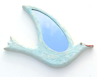 BIRD WALL MIRROR, Decorative Mirror, Paper Mache Bird Mirror, Blue Bird Mirror, Bird Lover Gift, Bird Wall Decor, Small Wall Mirror, Birdies