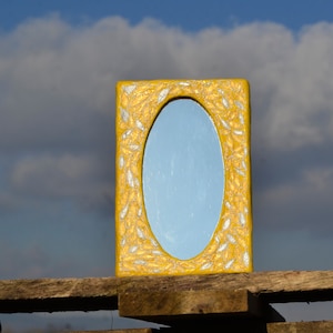 YELLOW PAINTED MIRROR, Rectangular Wall Mirror, Paper Mache Mirror, Small Rectangular Mirror, Yellow Mirror, Shabby Chick Decor Boho Mirror