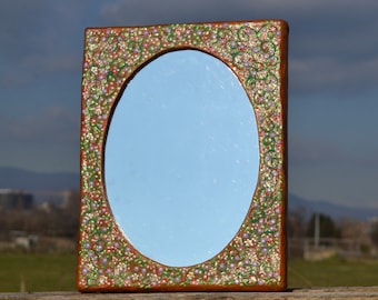 TINY FLOWERS PAINTED Decorative Wall Mirror, Paper Mache Mirror, Small Rectangular Mirror, Brown Mirrors, Shabby Chick Mirrors, Boho Mirrors