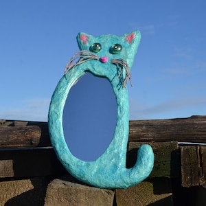 BLUE CAT MIRROR, Decorative Wall Mirror, Unique Cat Mirror, Ideal Gift for any Cat Lover, Home or Office decoration, cat furniture