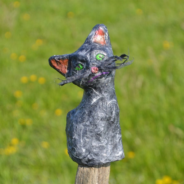 PAPER-MACHE CAT, Grey Paper Cat, Finger Cat Puppet, Cute Kitten Statue, Rice Paper Cat, Small Blue Cat, Cat Lovers Gifts, Small Budget Cats