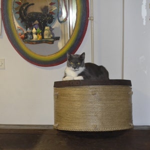 ROUND HEMP TRUNK, Handmade Hemp Box, Wine Barrel Ring, Cat Hammock, Large Hanging Cat Bed, Cat Home Decor, Hanging Cat Furniture, Rustic Box