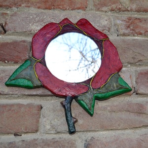 ROSE SHAPED MIRROR, Specchio decorativo, Specchio rotondo, Specchio carta-mache, Decor Boho, Specchio sospeso a parete, Specchi Gialli Rossi, Decor Paese