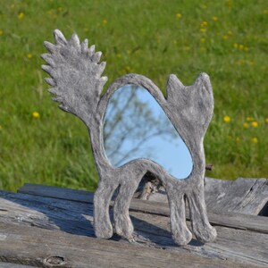 Recycled Cat Hair Wall Mirror, Gray Cat Lover Gift, Oddities Decor