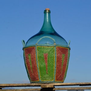 25 l GREEN GLASS DEMIJOHN Extra Large Wine Bottle, Glass Balloon, Demi John Vase, Country Kitchen, Rustic Home Decor, Damme Jeanne, Demijohn
