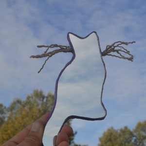 PURPLE CAT MIRROR, Small Wall Mirror, Frameless Mirror, Paper Mache Mirror, Cat Shaped Mirror, Cat Lover Gift, Cat Wall Decor, Purple Cat