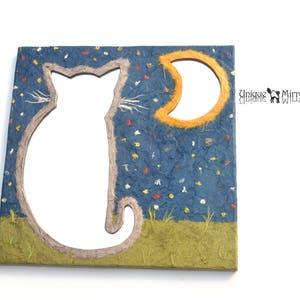 Grey Cat Mirror with Yellow Moon, DECORATIVE WALL MIRROR, Perfect Gift for Cat Lover, Home or Office Decor, Large Wall Mirror, Cat Furniture