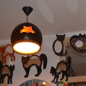 UNIQUE PAPERMACHE LAMPSHADE, Black Lamp, Unusual Hanging Lamp, Black Pendant Light, Cat Lovers Gift, Cat Home Decor, Ginger Cats, Black Cats