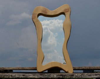 WAVY WOODEN MIRROR, Wooden Curved Mirror, Large Wall Mirror, Irregular Wall Mirror, Rustic Mirror, Asymmetrical Mirrors, Eclectic Wall Decor