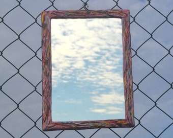 PINK WALL MIRROR, Rectangular Mirror, Colorful Mirror, Boho Mirror, Paper Mache Mirror, Decorative Mirror, Gift For Her, Girly Mirror, Pinky